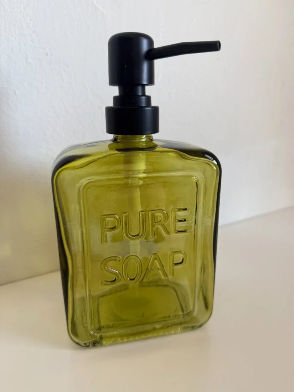 NWT Ophelia & Co Green Amber Glass Soap Dispenser Pump Birch Lane PURE SOAP